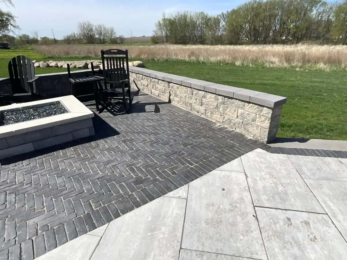 Multi-station outdoor kitchen with seating area